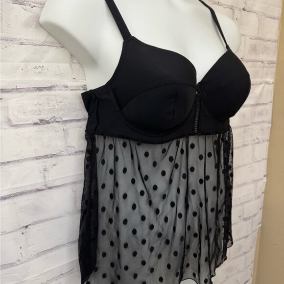 Swim By Cacique Balconette 40C Black Tankini Swimsuit Top Sheer Polka‎ Dot - Picture 2 of 11